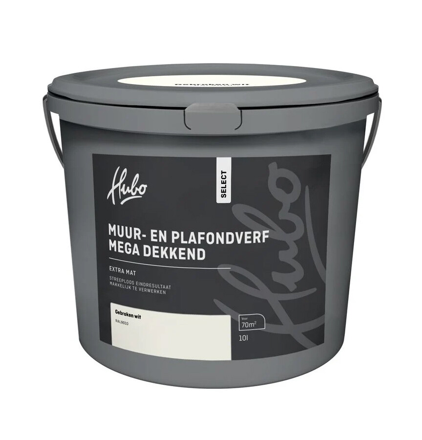 HUBO SL MUUR-PLAFONDVERF GEBR.WIT 10LTR RAL 9010 MEGA DEKKEND