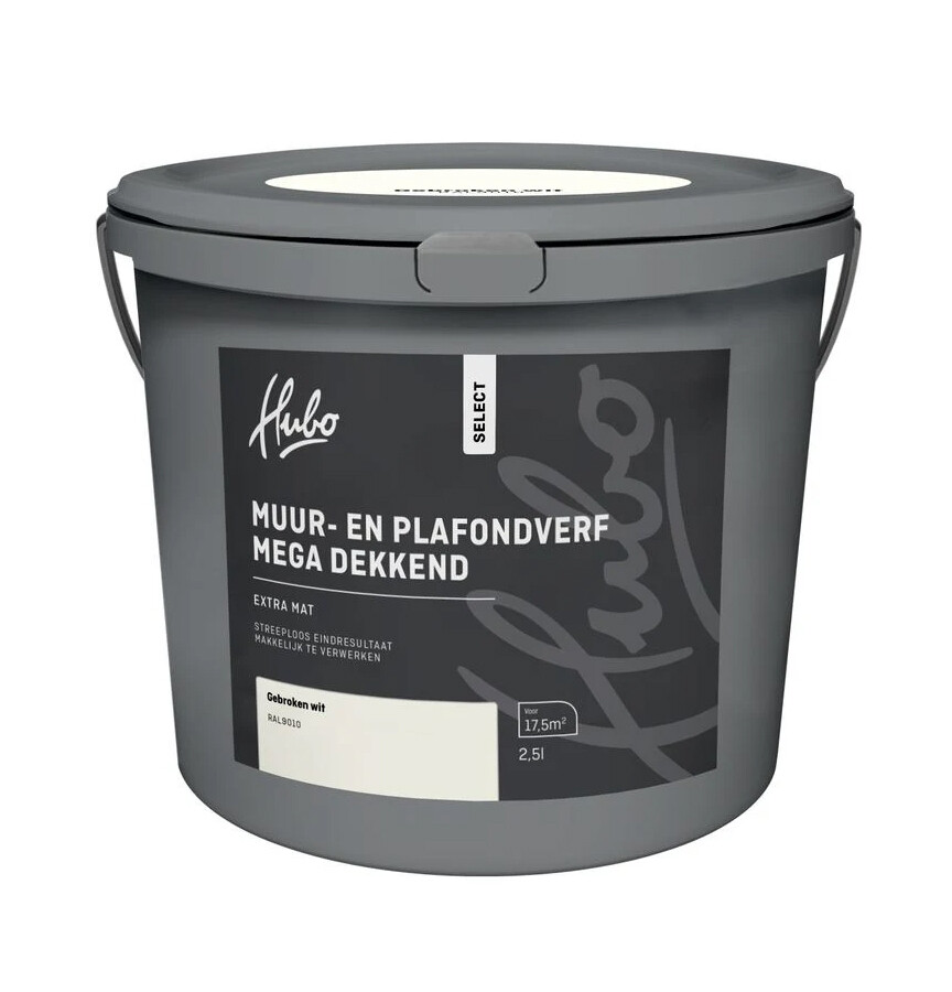 HUBO SL MUUR-PLAFONDVERF GEBR.WIT 2,5LTR RAL 9010 MEGA DEKKEND