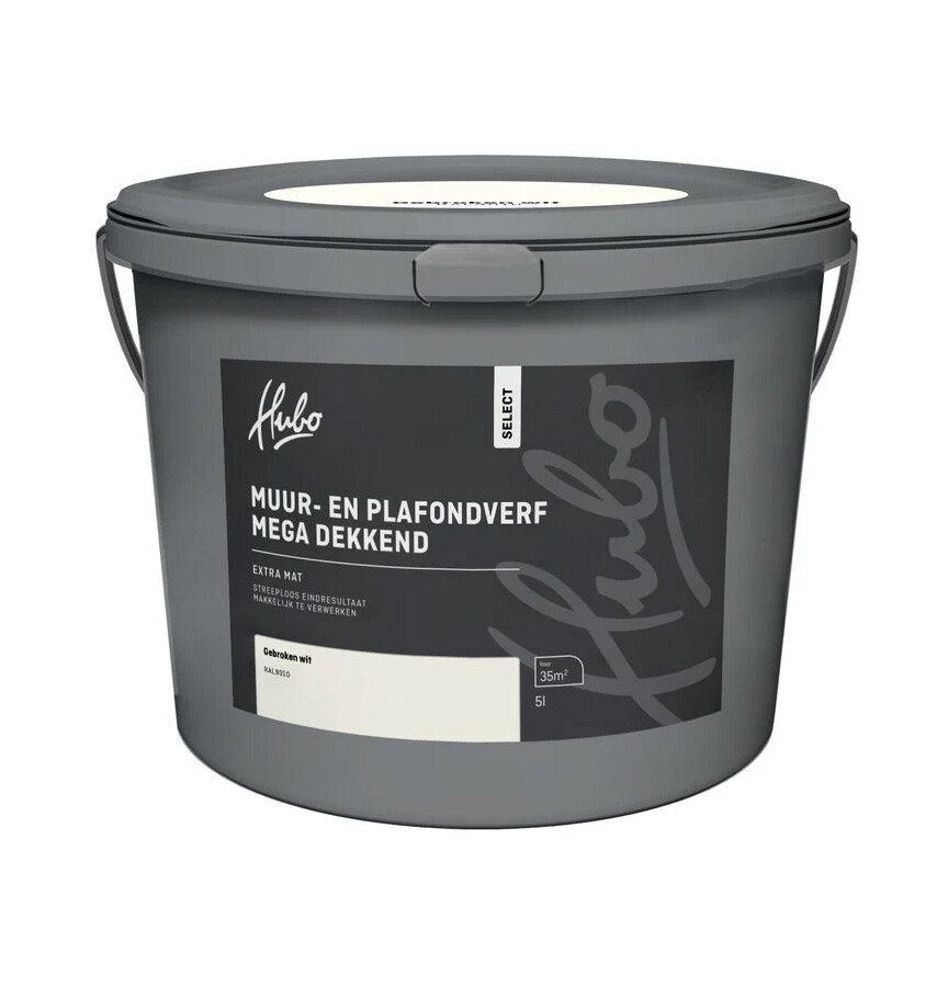 HUBO SL MUUR-PLAFONDVERF GEBR.WIT 5LTR RAL 9010 MEGA DEKKEND