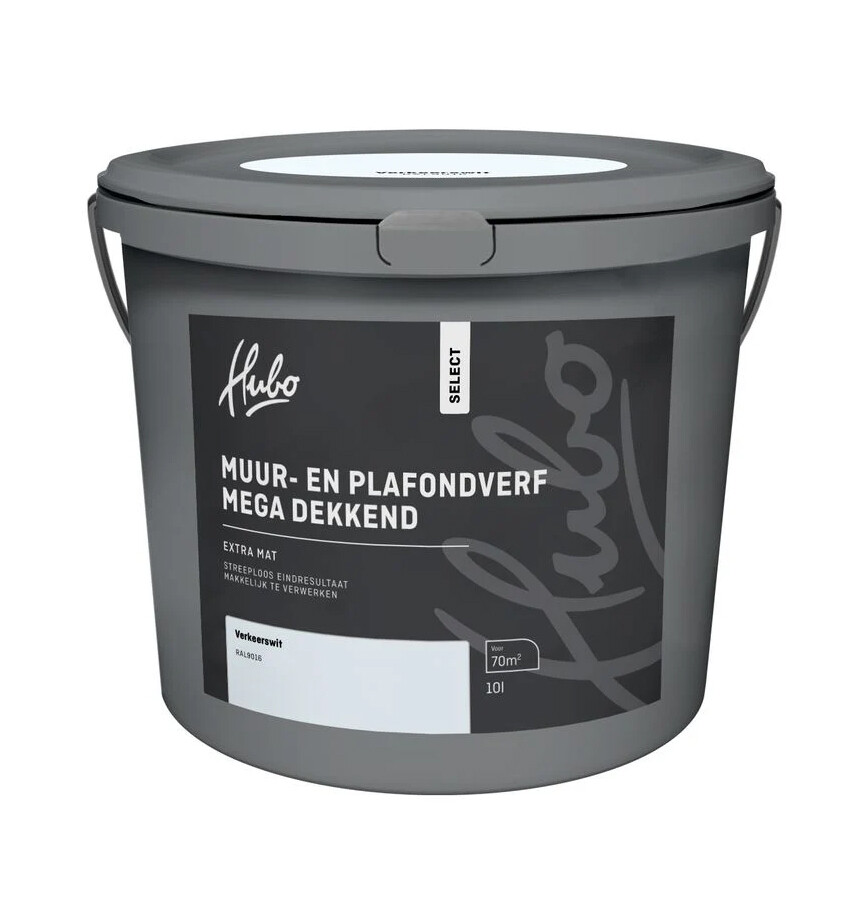 HUBO SL MUUR-PLAFONDVERF VERK.WIT 10LTR RAL 9016 MEGA DEKKEND