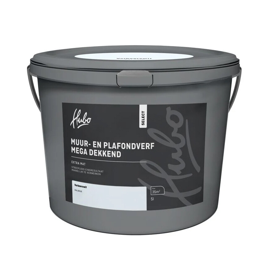 HUBO SL MUUR-PLAFONDVERF VERK.WIT 5LTR RAL 9016 MEGA DEKKEND