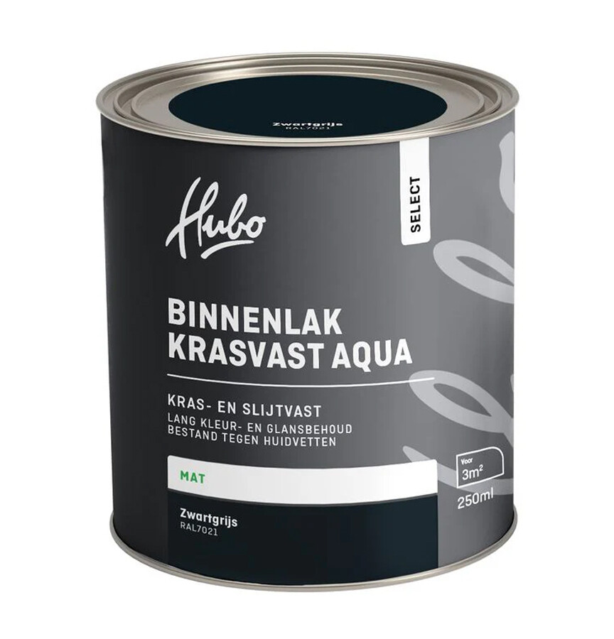 HUBO SL BINNENLAK MAT ZWARTGRIJS 250ML AQUA RAL 7021