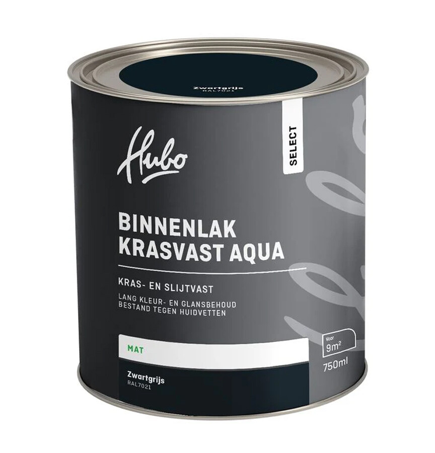 HUBO SL BINNENLAK MAT ZWARTGRIJS 750ML AQUA RAL 7021
