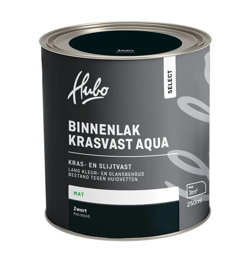 HUBO SL BINNENLAK MAT ZWART 250ML AQUA RAL 9005