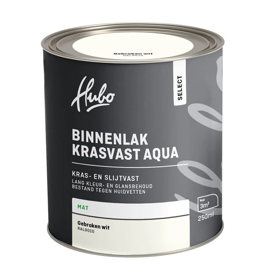 HUBO SL BINNENLAK MAT GEBROKEN WIT 250ML AQUA RAL 9010