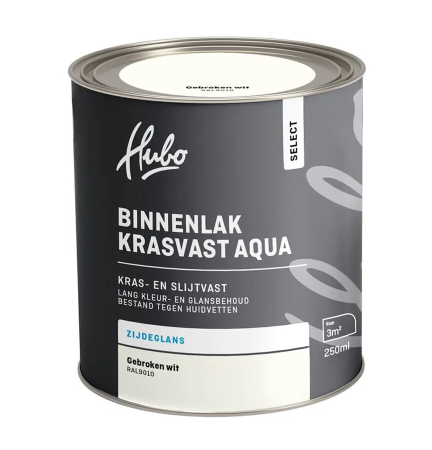 HUBO SL BINNENLAK ZG GEBROKEN WIT 250ML AQUA RAL 9010