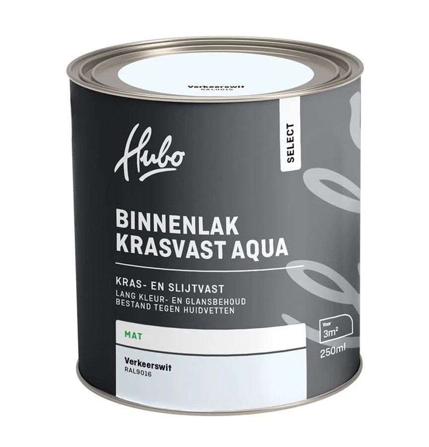 HUBO SL BINNENLAK MAT VERKEERS WIT 250ML AQUA RAL 9016